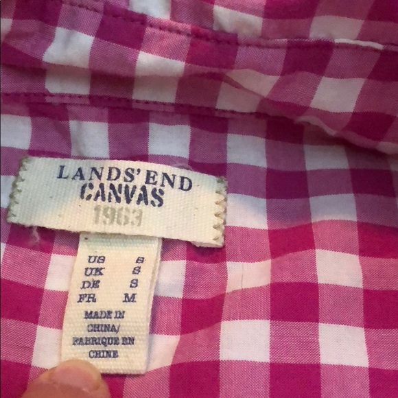 Lands’ End checked button down magenta SMALL - Picture 4 of 7